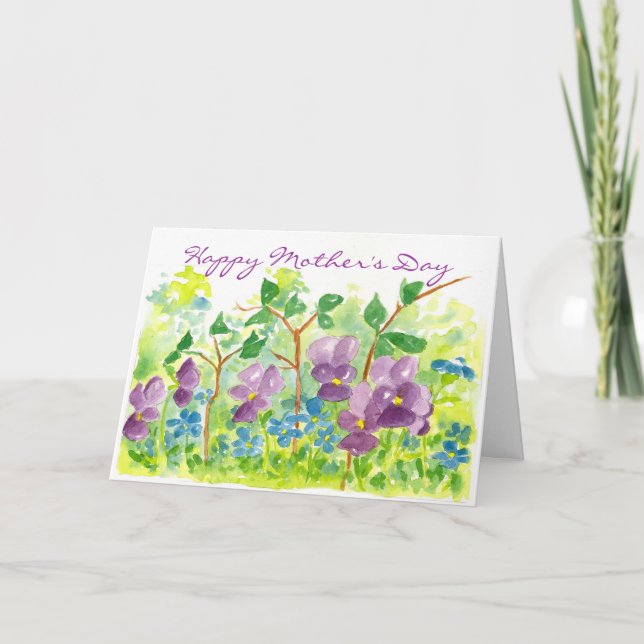 Carte Violettes violettes Aquarelle Fleur Fête des Mères (Devant)