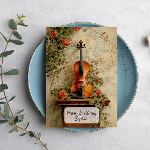 Carte Violon Vintage avec Roses
