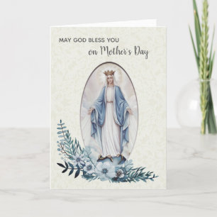 CARTE VIRGIN MARY   JOURNÉE DES MÈRES  LACE DE FLEURS BL