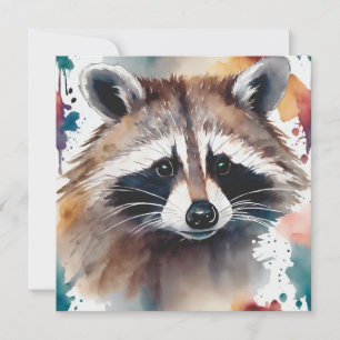 Carte Visage Abstrait du Raccoon aquarelle