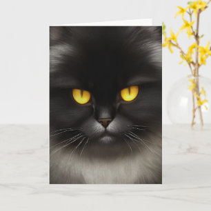 Carte Visage de chat persan noir fluffu mignon et en col
