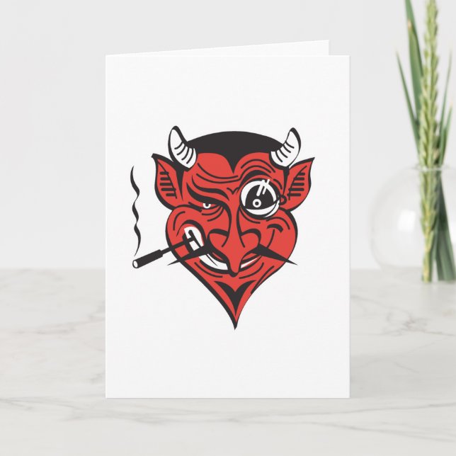 Carte visage de diable rétro-fumeur (Devant)