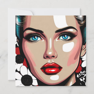 Carte Visage de femme de bande dessinée Pop Art Ai