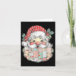 Carte Visage de Père Noël Patchwork Noël Vintage Joyeux