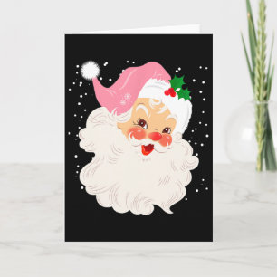 Carte Visage de Père Noël Rétro avec Chapeau Rose Noël V