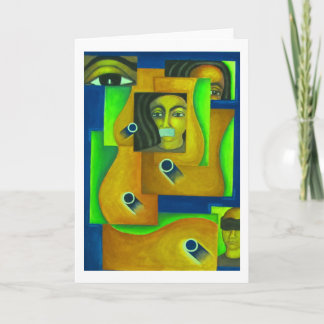 Carte Visages superposés en vert et bleu par Hassan Wahb