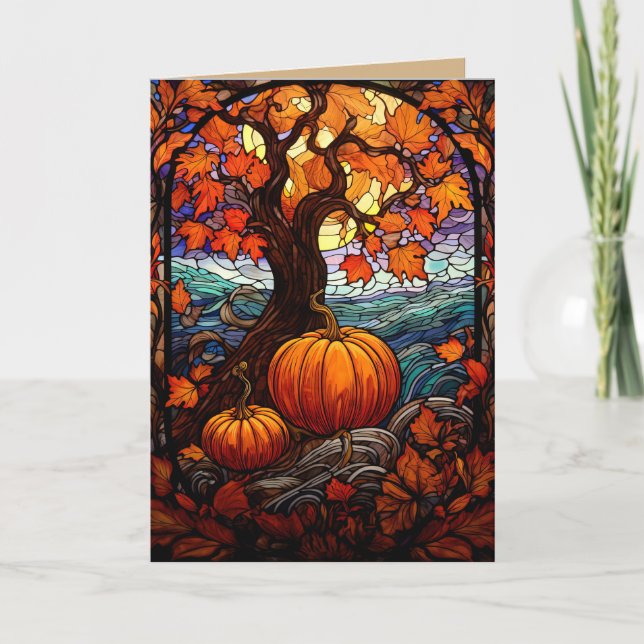 CARTE VITRAIL D'AUTOMNE PENSÉE POUR VOUS (Devant)