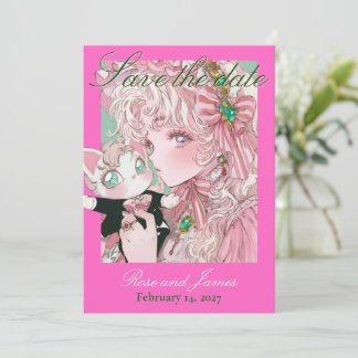 Carte Vivid Pink Y2K Anime Gothic Cat Save the Date