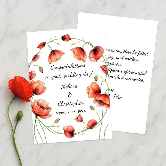 Carte Vivid Watercolor Poppies Mariages Félicitations (Créateur téléchargé)