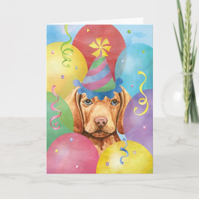 Carte Vizsla Balloons Anniversaire (Devant)
