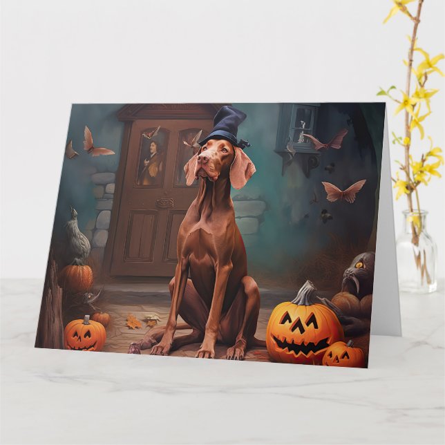 Carte Vizsla Citrouille Halloween effroi (Fleur jaune)