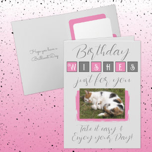 Carte voeux d'anniversaire ajouter chat photo rose gris