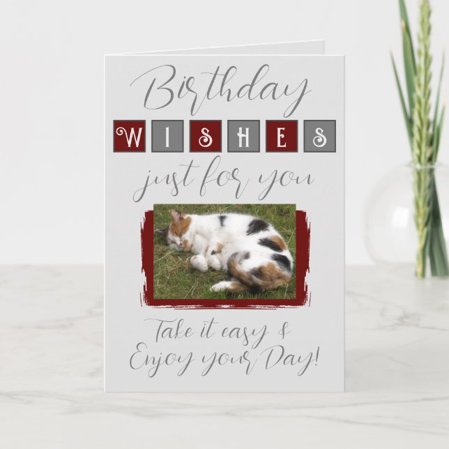 Carte voeux d'anniversaire ajouter photo de chat gris bo (Devant)