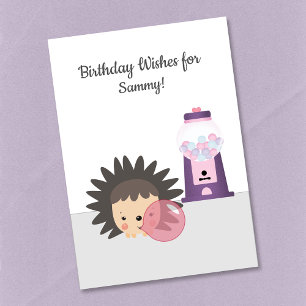 Carte Vœux d'anniversaire au Bubble Gum de hérisson