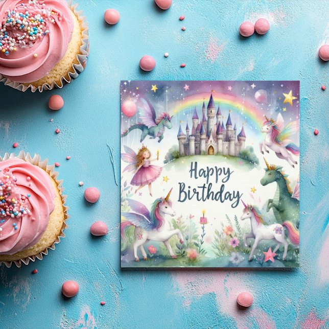Carte Vœux d'anniversaire au château de la licorne magiq (Créateur téléchargé)