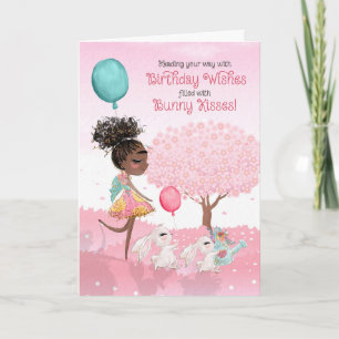 Carte Vœux d'anniversaire de filles Bisous de lapin Brun