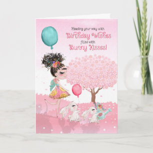 Carte Vœux d'anniversaire de filles roses et baisers de