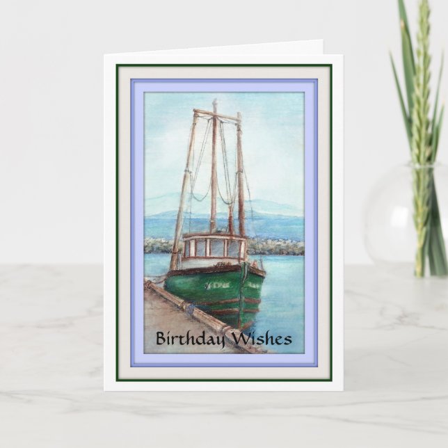 Carte Voeux d'anniversaire, Masculine, Bateau de pêche (Devant)