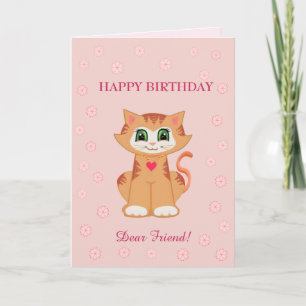 Carte Vœux d'anniversaire pour une amie Kitty Cat