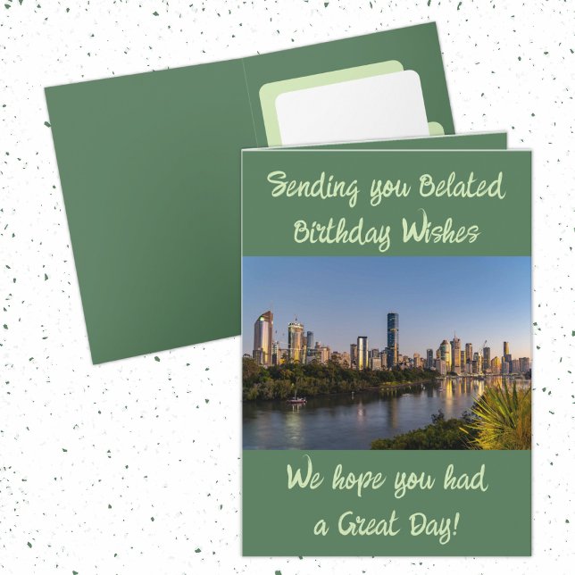 Carte Voeux d'anniversaire tardif ajouter vert photo (Créateur téléchargé)