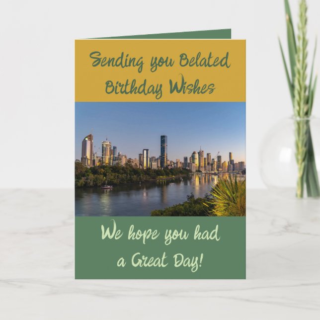 Carte Voeux d'anniversaire tardifs ajouter l'or vert pho (Devant)