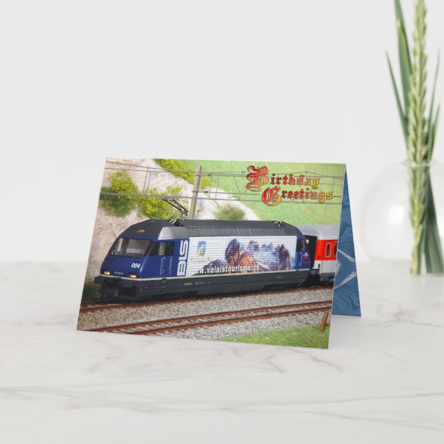 Carte Voeux d'anniversaire - Train suisse, Valais (Devant)