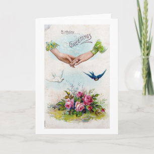 Carte Vœux d'anniversaire vintage Mains et Oiseaux