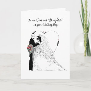 Carte Vœux de mariage pour fils & « fille » Noir Blanc, 