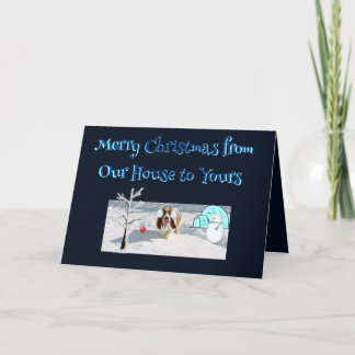 Carte Voeux de Noël avec Basset dans la neige