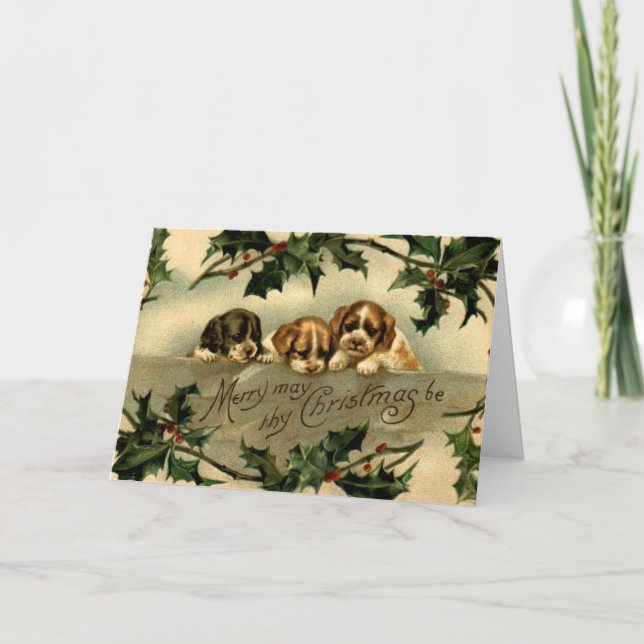 Carte Vœux de Noël de chiots houx (Devant)
