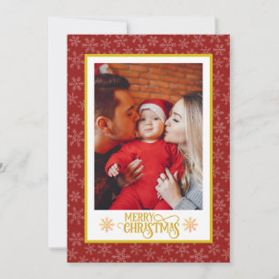 Carte Vœux de Noël Famille Photo et écriture dorée