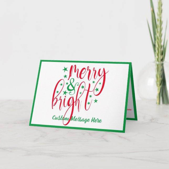 Carte Vœux de Noël Joyeux et Lumineux Rouge Vert  (Devant)