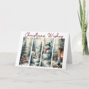 Carte Vœux de Noël Scène hivernale 4 panneaux