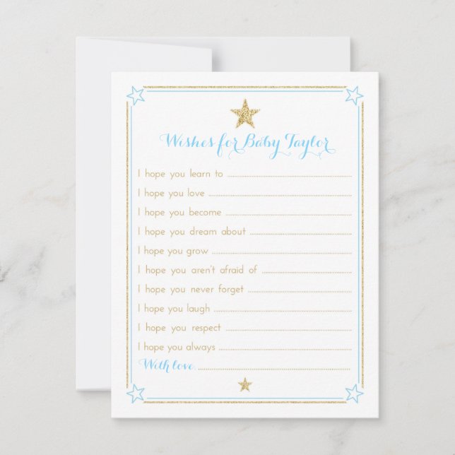 Carte Vœux de Twinkle Little Star pour Bébé Bleu Or (Devant)