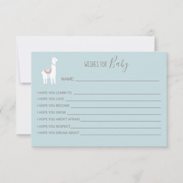 Carte Voeux pour bébé Llama Baby shower garçon Cute Blue (Devant)