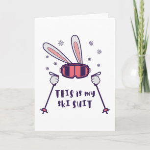 Carte Voici mon Ski Suit Ski Rabbit avec des bâtons de s