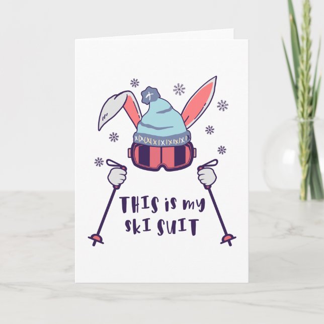 Carte Voici mon Ski Suit Ski Rabbit avec des bâtons de s (Devant)