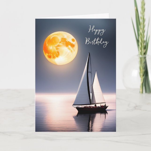 Carte Voilier Anniversaire En Lumière Lune (Devant)