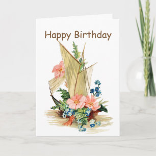 Carte Voilier vintage avec Fleurs Anniversaire