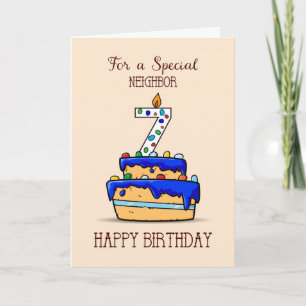 Carte Voisin 7e anniversaire, 7 sur Gâteau bleu doux