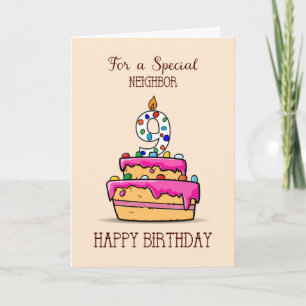 Carte Voisin 9 Anniversaire, 9 sur Gâteau Rose Sucré
