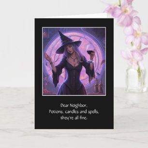 Carte Voisine Halloween sorcière humoristique avec vin