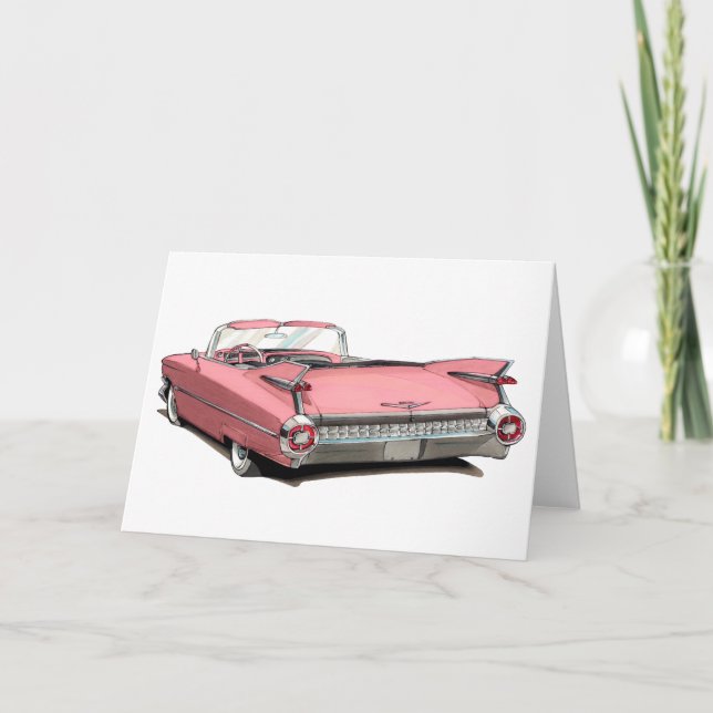 Carte Voiture 1959 rose de Cadillac (Devant)