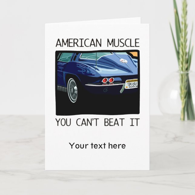 Carte Voiture américaine de muscle, classique et V8 bleu (Devant)