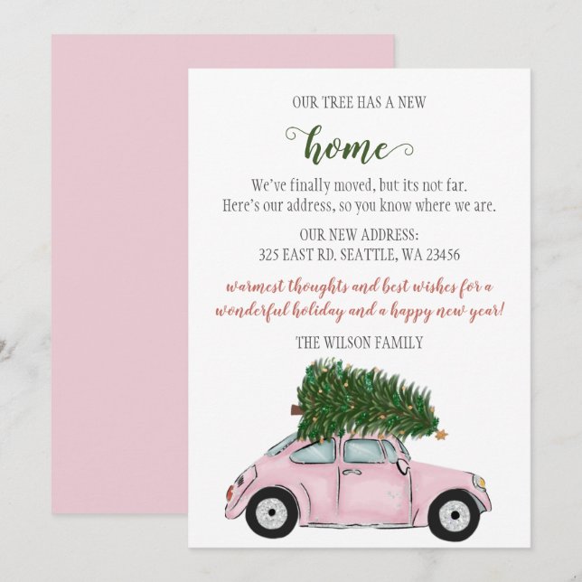 Carte Voiture d'arbre de Noël rose Nous avons déplacé le (Devant / Derrière)