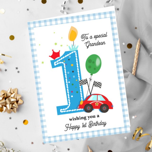 Carte Voiture de course d'anniversaire Grandson Salutati (Créateur téléchargé)