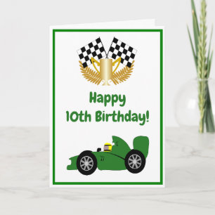 Carte Voiture de course verte personnalisée 10e annivers