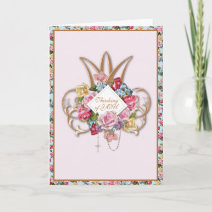 Carte Voiture religieuse Vintage Rose Rosaire Floral Cat