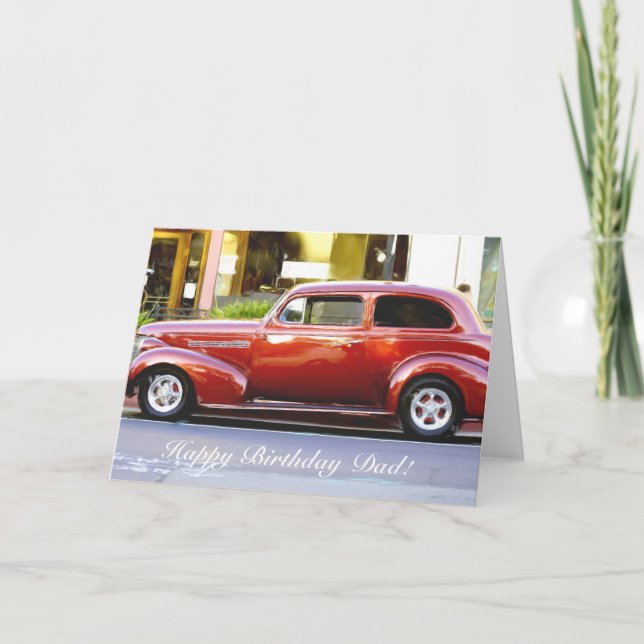 Carte Voiture rouge classique de papa de joyeux (Devant)