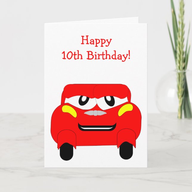Carte Voiture rouge personnalisée 10e anniversaire (Devant)
